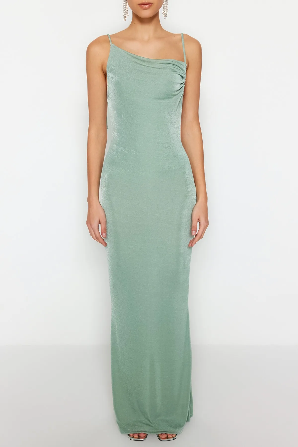 Trendyol Collection  Mintgrünes langes Abendkleid aus Strick TPRSS23AE00057