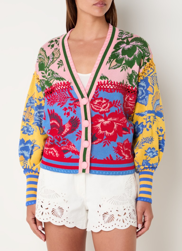 Farm Rio  Fijngebreid vest met bloemenprint en opengewerkt detail