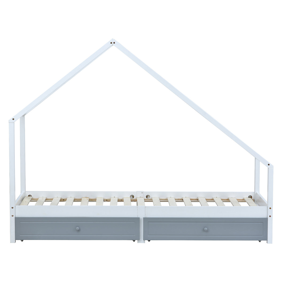 Hausbett 90x200cm mit 2 Schubladen, Kinderbett Spielbett Massiv