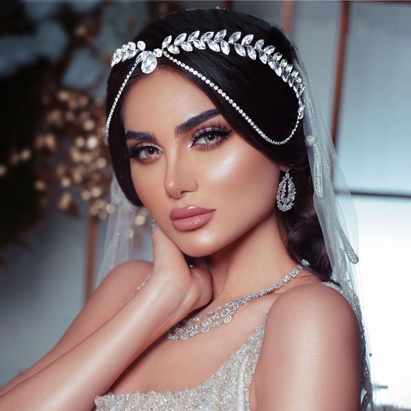 HOHEA H Haarband silberner Haarschmuck, Hochzeits-Haarschmuck, Braut-Haarschmuck, 1-tlg., Silberner Haarschmuck, eleganter Haarschmuck für Damen, Silbernes Haarband, Haarkamm, Kristallanhänger, Haarschmuck