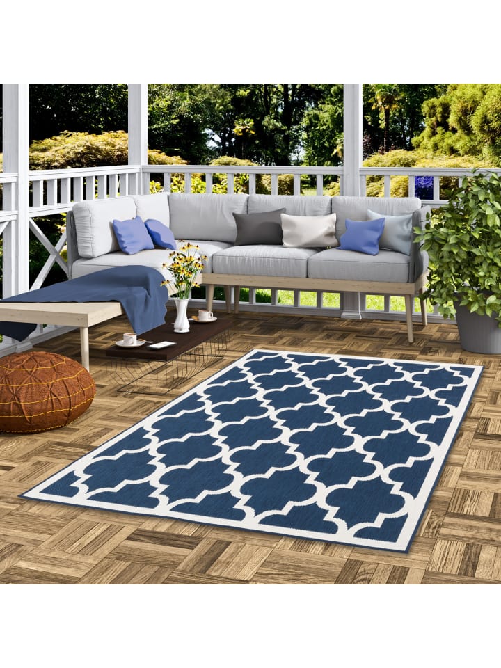Pergamon In- und Outdoor Teppich Beidseitig Cape Cod Fliesenoptik in Blau günstig kaufen