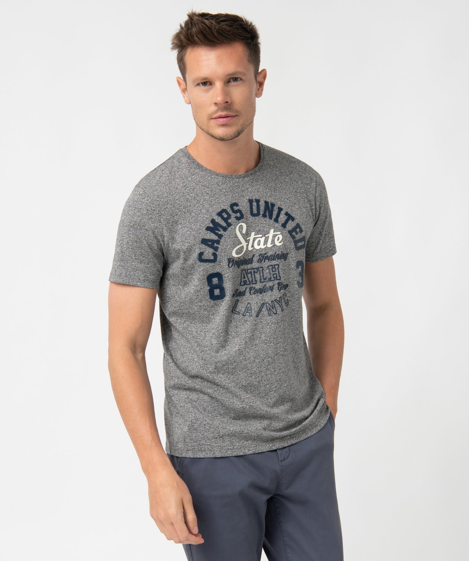 Tee-shirt homme à manches courtes avec motif XL - Camps United gris | GEMO