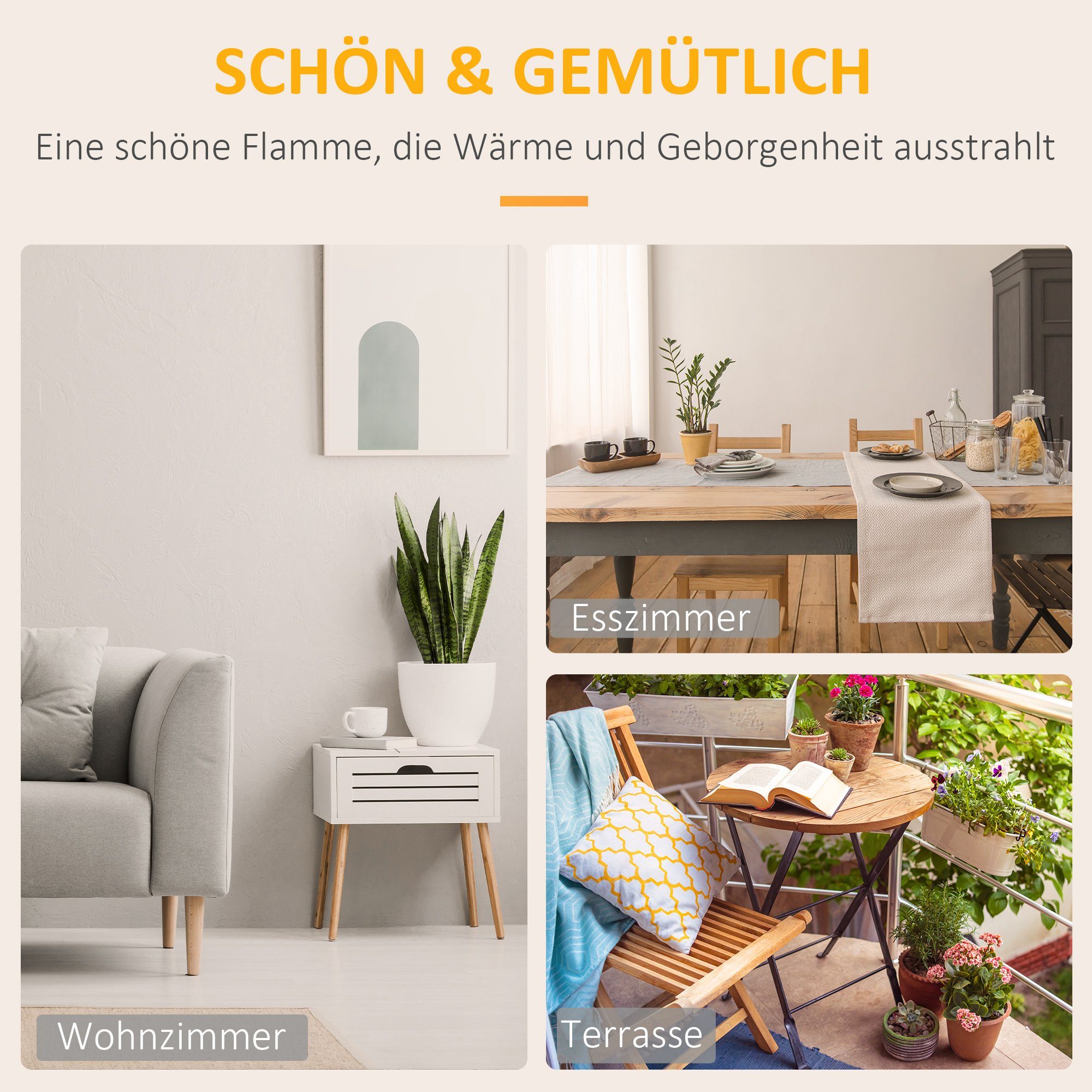 HOMCOM Echtfeuer-Dekokamin Ethanol-Kamin (Set, 1-St., 1 x Ethanol-Kamin; 1 x Handbuch), mit Bioethanol Brenner, Hartglas Silber 25 x 25 x 60 cm