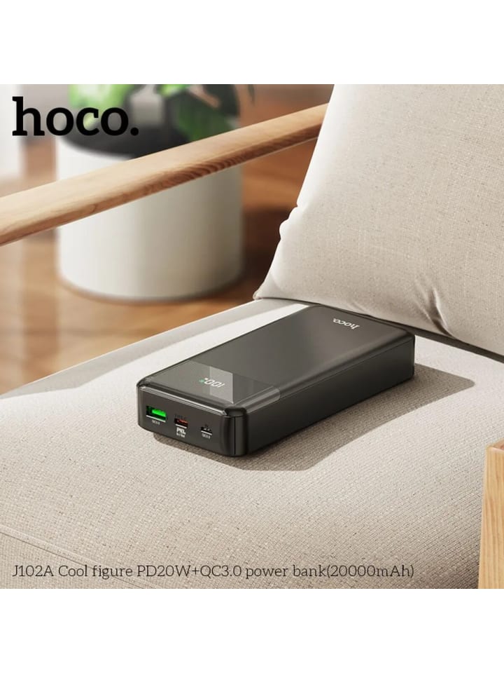 HOCO Powerbank 20000 mAh PD QC3.0 3A 20W, USB-A & USB-C mit LED-Anzeige in Schwarz günstig kaufen 14,7 cm
