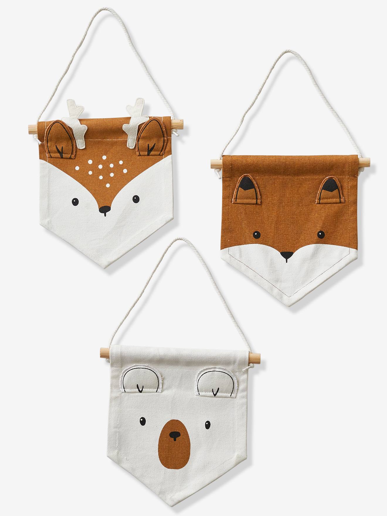 Lot de 3 fanions animaux GREEN FOREST blanc