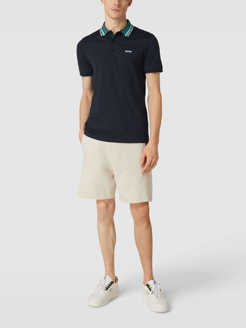 Poloshirt mit Label-Details Modell 'Paule' in marineblau