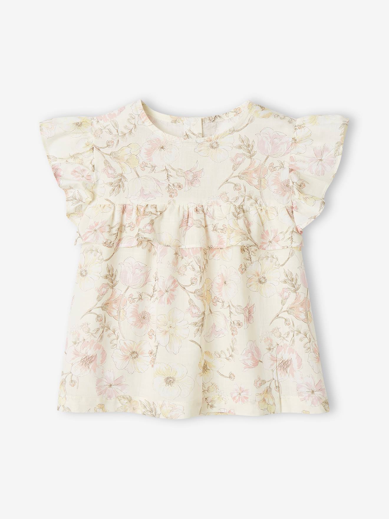 Ensemble de cérémonie fille blouse volantée et short en gaze écru