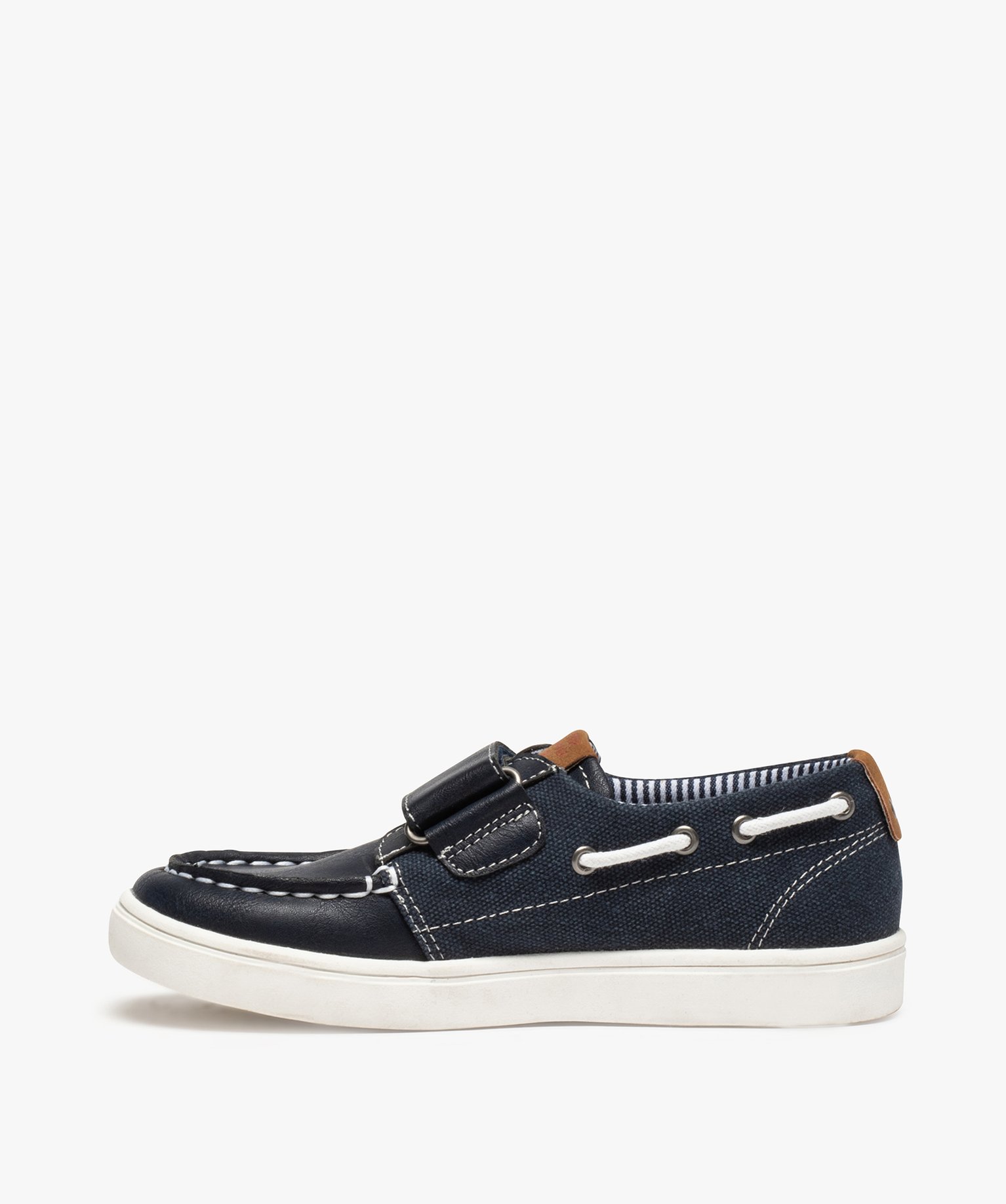 Chaussures bateau Garçon unies bi-matières à scratch marine | GEMO