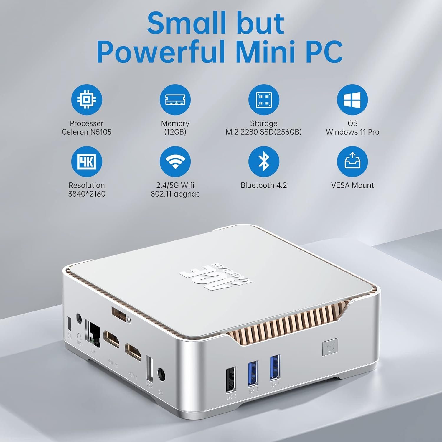 ACEMAGICIAN Mini-PC (Intel Celeron N5105, UHD Graphics 450MHz-800MHz, 12 GB RAM, 256 GB SSD, 4K HD Dual HDMI, Dual Band WiFi 2,4G/5G, BT 4.2, Gigabit Ethernet)
