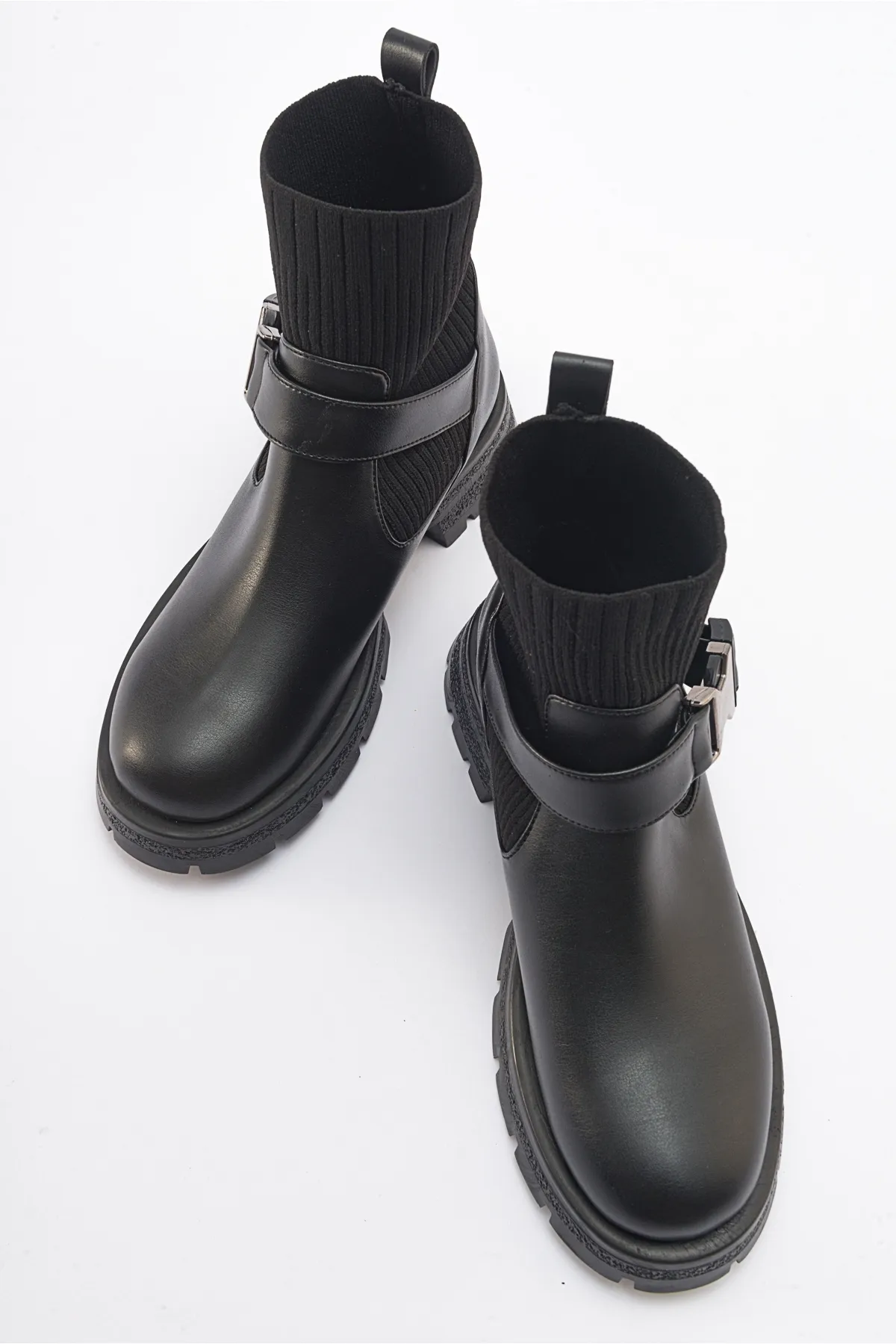 LuviShoes  VALON Damenstiefel mit schwarzer Schnalle und Strickwaren