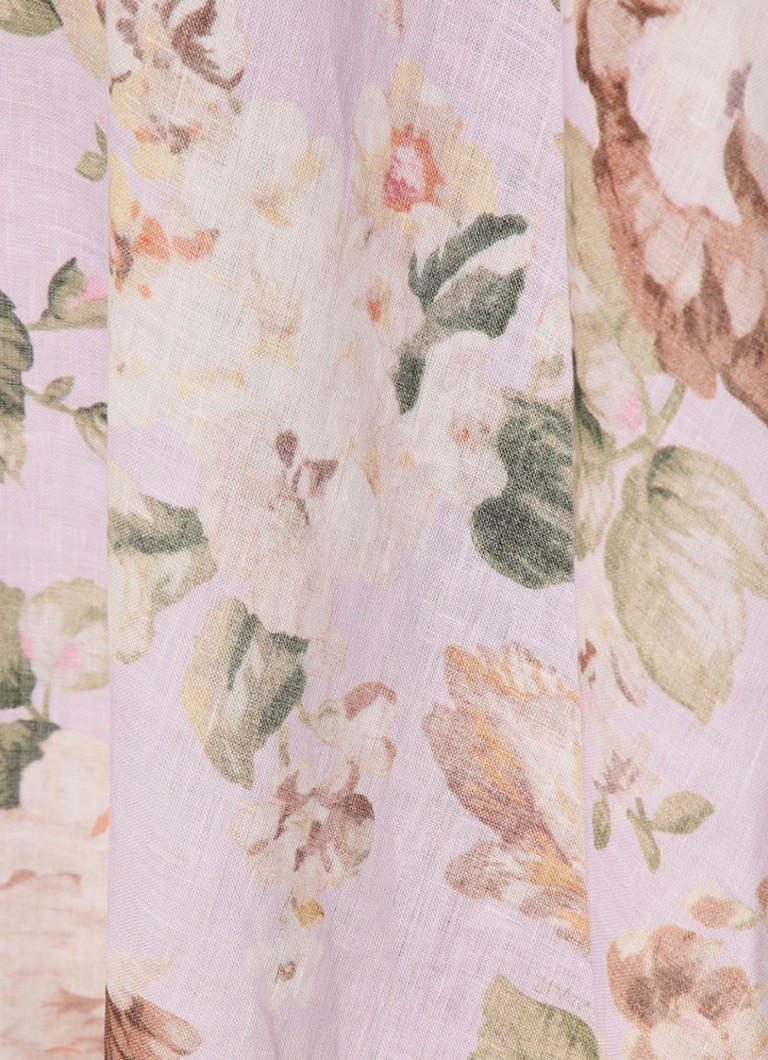 Rochie midi bandeau din in cu imprimeu floral Zimmermann Acacia.
