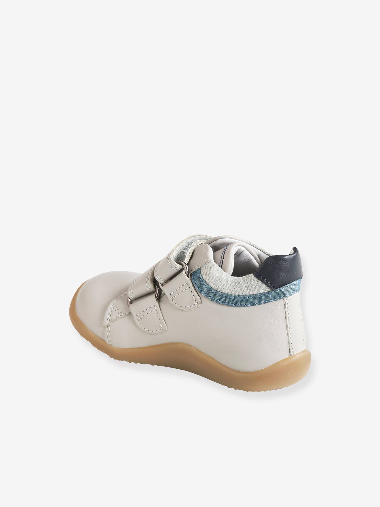 Bottillons cuir bébé garçon premiers pas gris clair