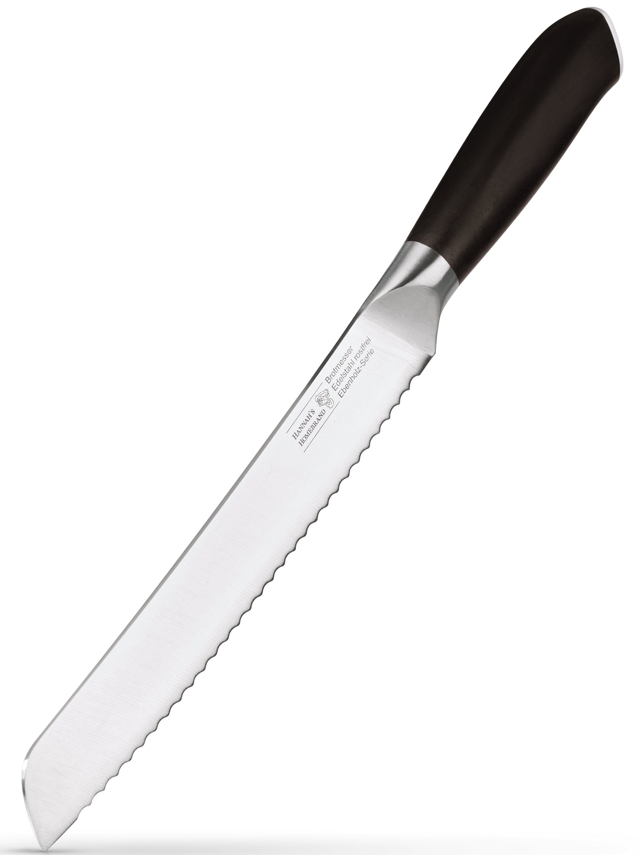 Hannah's Homebrand Brotmesser Brotmesser mit flachem Wellenschliff aus Ebenholz, Brotmesser mit verblüffend leichtem Schnitt