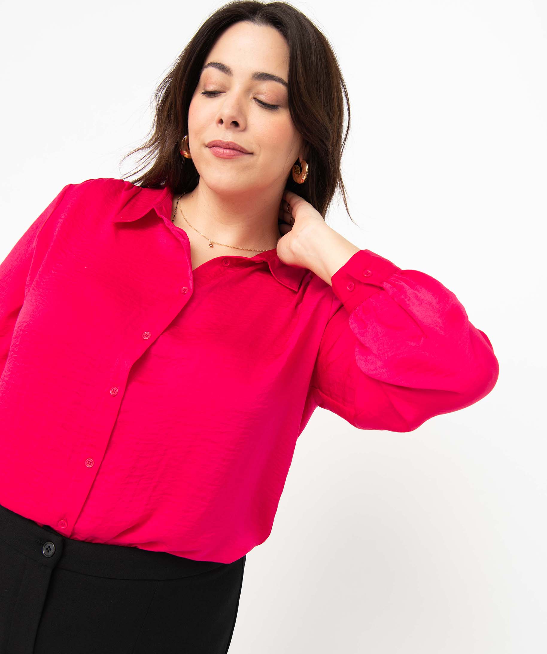 Chemise femme grande taille en matière satinée rose | GEMO