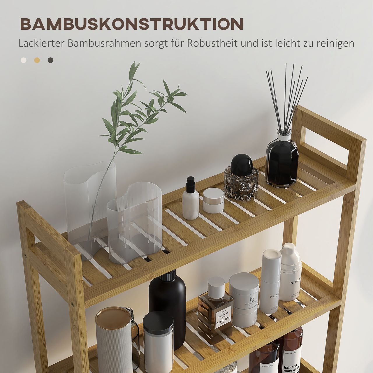 kleankin Toilettenregal 3-stöckiges Badregal Standregal mit Kippschutz, Bambus