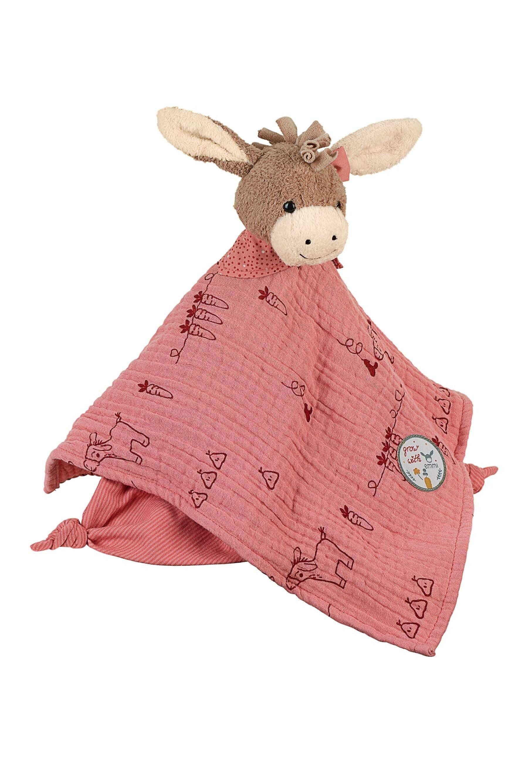 Schmusetuch Esel Emmily in Hellrot, 35 cm