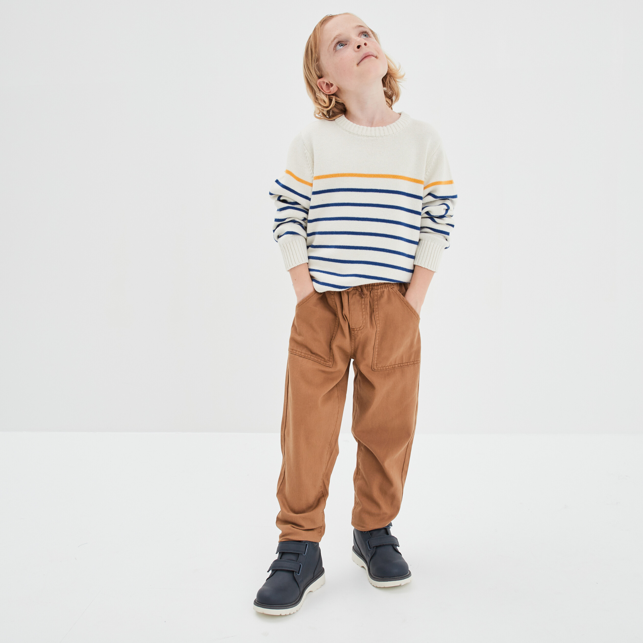 Pull col rond coton manches longues ecru garçon | La Halle