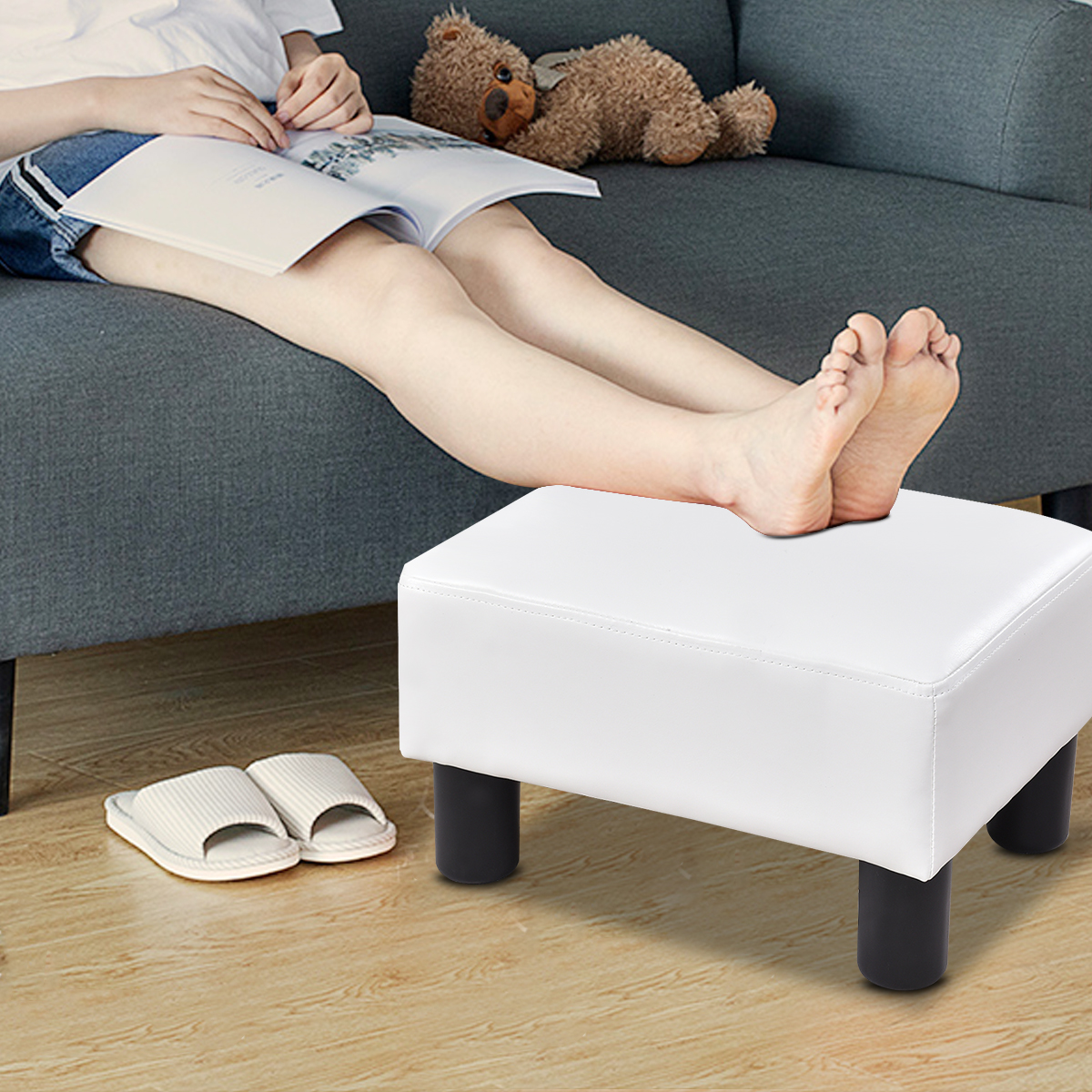 Costway COSTWAYKleiner Fußhocker, Hocker aus Kunstleder