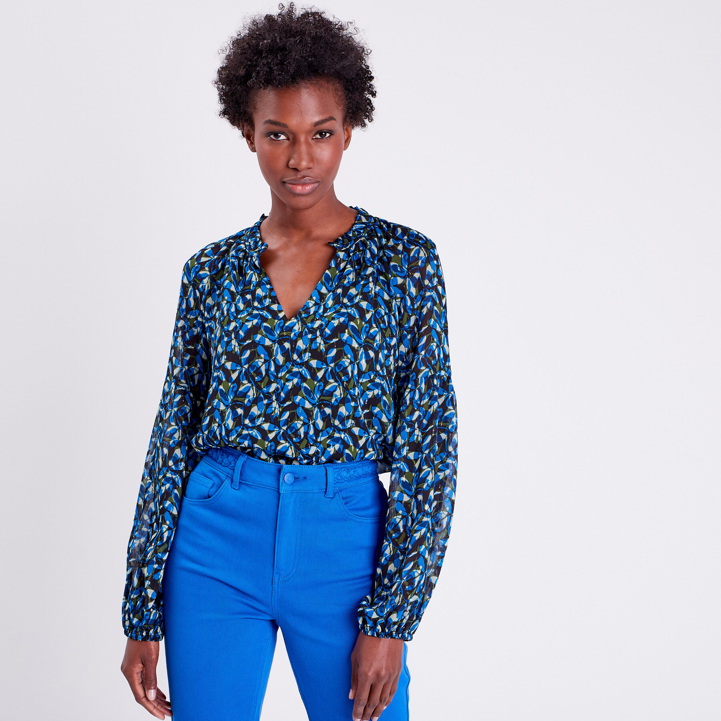 Blouse manches longues vert kaki femme | Cache Cache