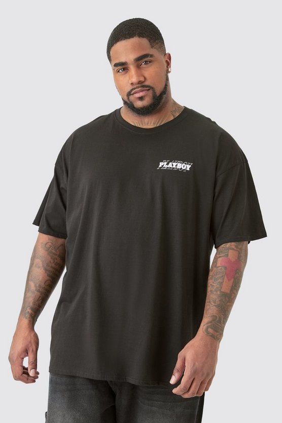 Plus kariertes Playboy T-Shirt in Schwarz