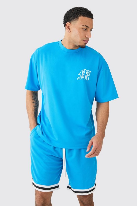 Oversize Man Mesh Varsity Top und Basketball Shorts Set