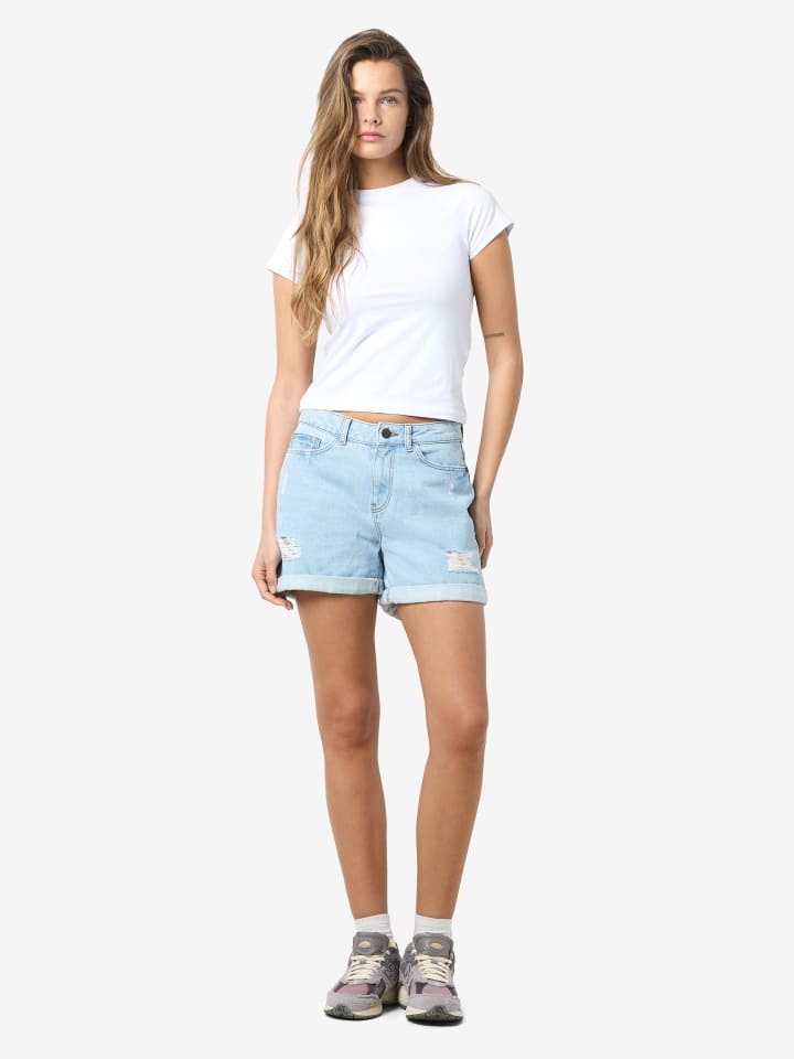 Noisy may Jeansshorts mit ausgefranstem Saum und fünf Taschen in Hellblau günstig kaufen S