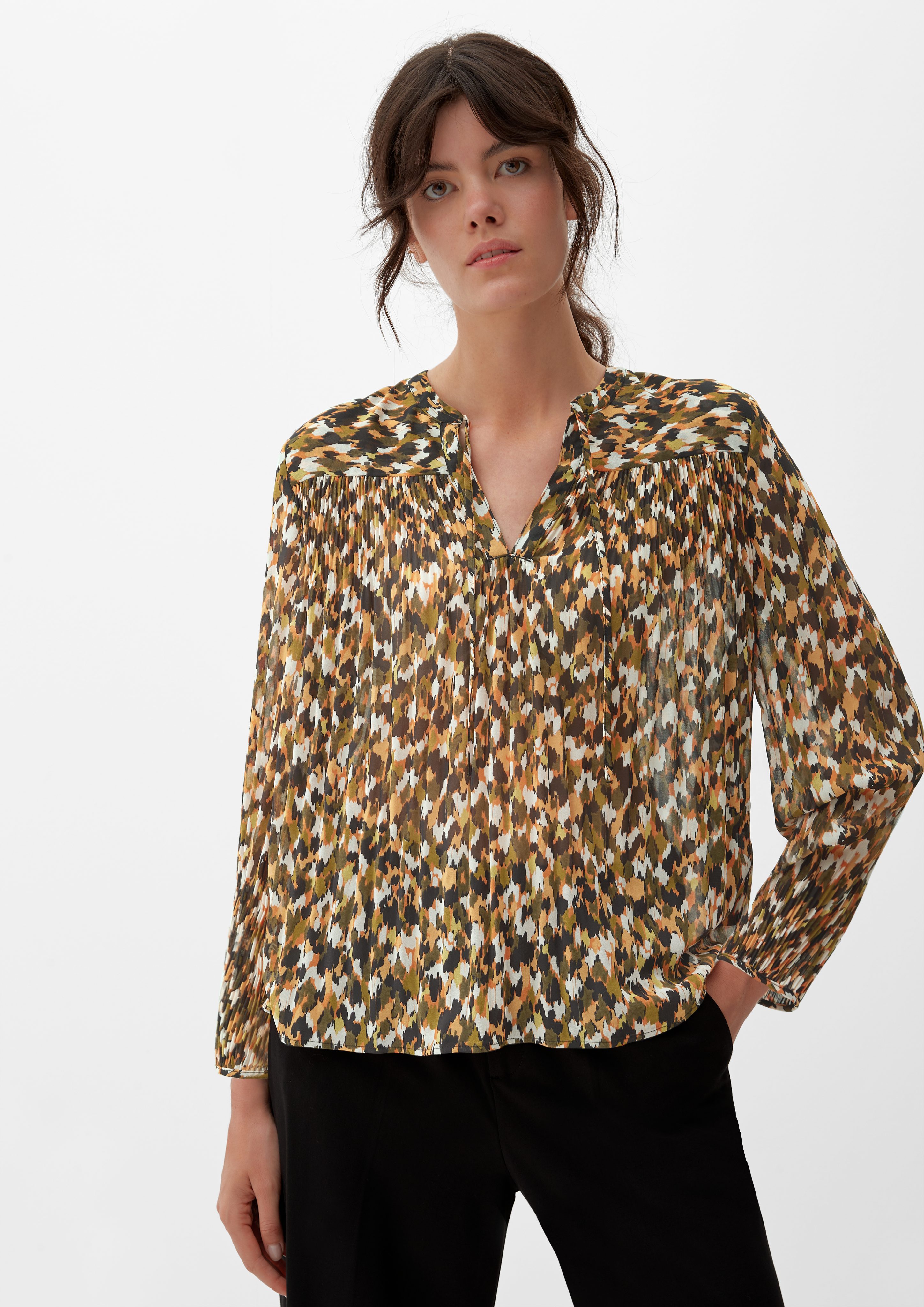s.Oliver Langarmbluse Bluse mit Allovermuster Raffung