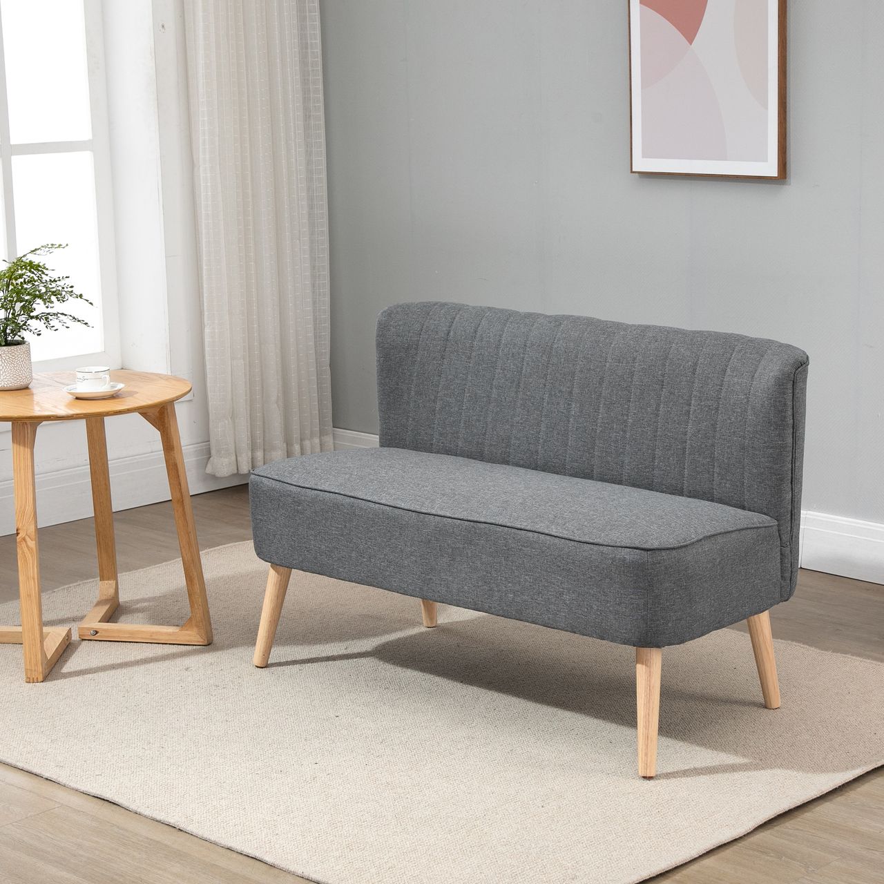 HOMCOM 2-Sitzer Stoffsofa Polstersofa Sitzmöbel Loungesofa Holz Schaumstoff Hellgrau 117 x 56,5 x 77 cm