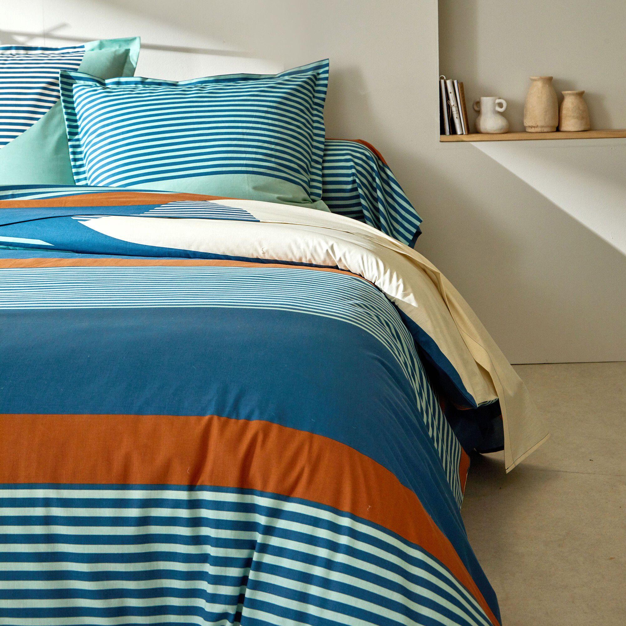 Linge de lit Nico en coton imprimé rayures style graphique