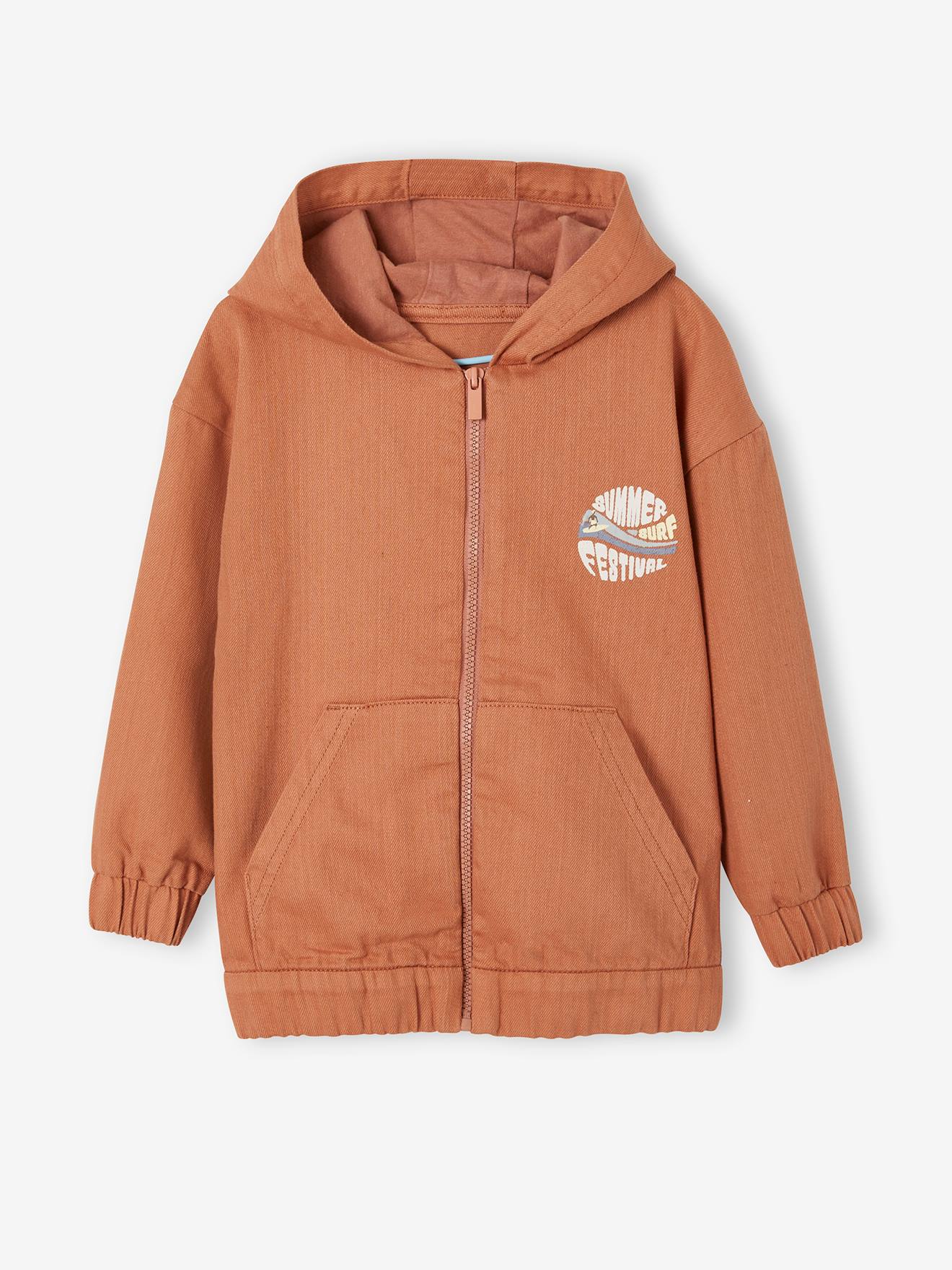Sweat zippé à capuche motif surf garçon orange délavé