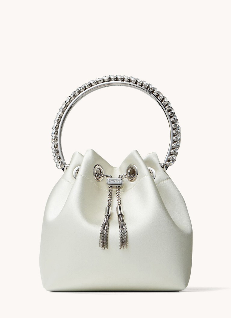 Jimmy Choo Bon Bon satīna rokassoma ar rhinestones elementiem