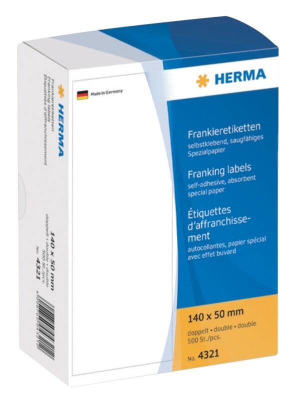 HERMA Frankieretiketten 4321 Weiß 140 x 50 mm 250 Blatt à 2 Etiketten