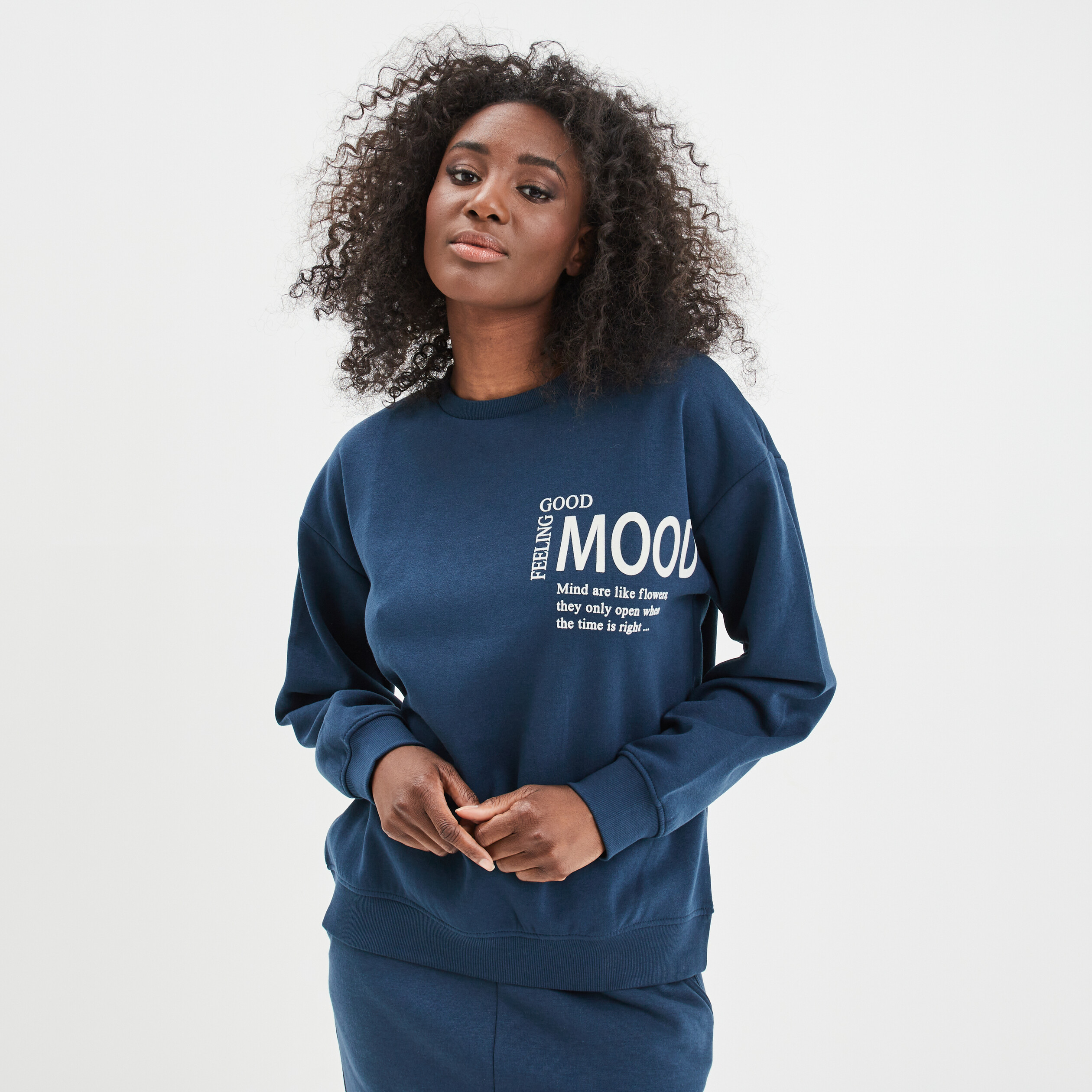 Sweat col rond manches longues bleu pétrole femme | La Halle