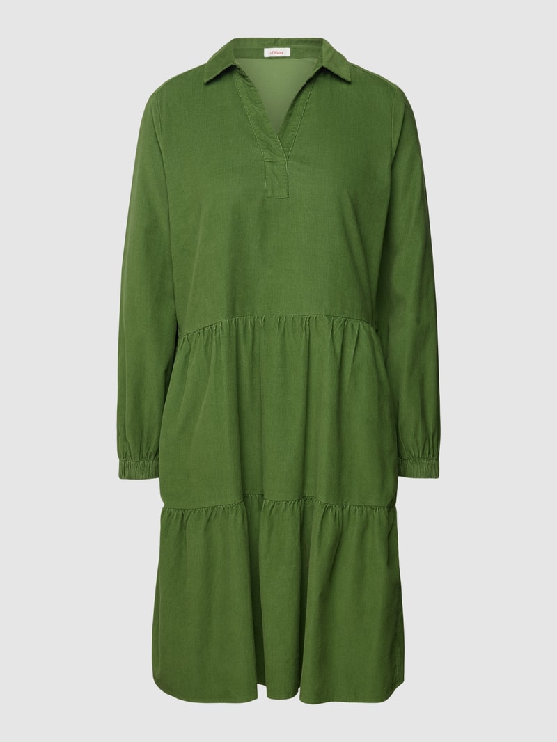 Knielanges Kleid aus Cord im Stufen-Look in grasgrün