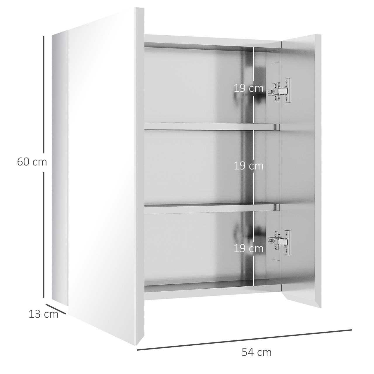kleankin Spiegelschrank, Badspiegelschrank mit 3 Innenböden, Doppeltür, Silber