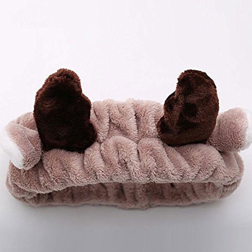 Sarfly Haarband Dusche Haarband, 1-tlg., Spa Haarband Gesicht Waschen Haarband, Make up Stirnband Geweihe Deko Braun