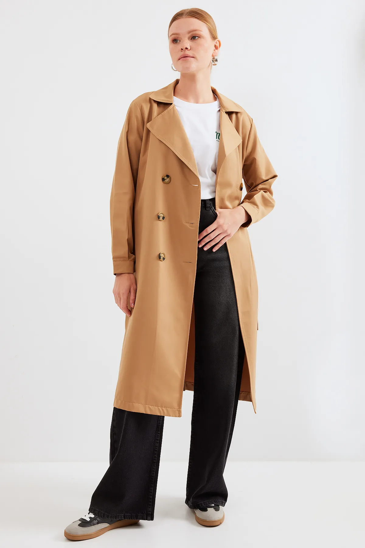 Bigdart  5853 Zweireihiger Trenchcoat mit Kragen – Hellbraun