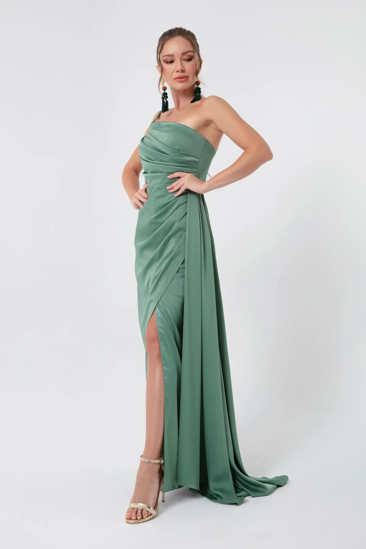 Lafaba  Mintgrünes One-Shoulder-Abend- und Abschlusskleid aus Satin für Damen