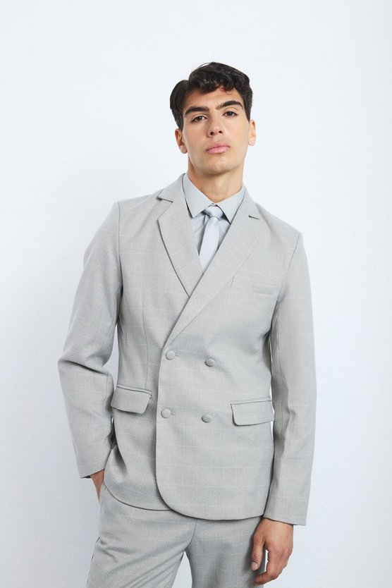 Zweireihiger karierter Slim-Fit Blazer