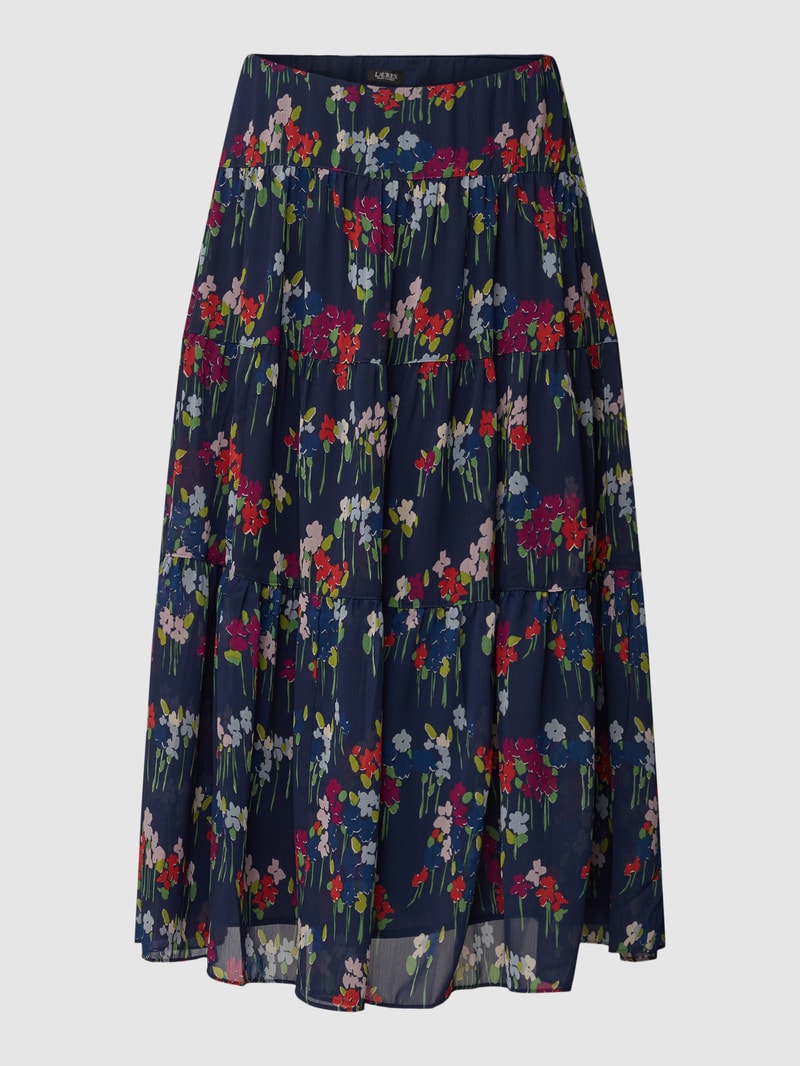 PLUS SIZE Midirock mit Allover-Muster Modell 'PAULDINA' in dunkelblau