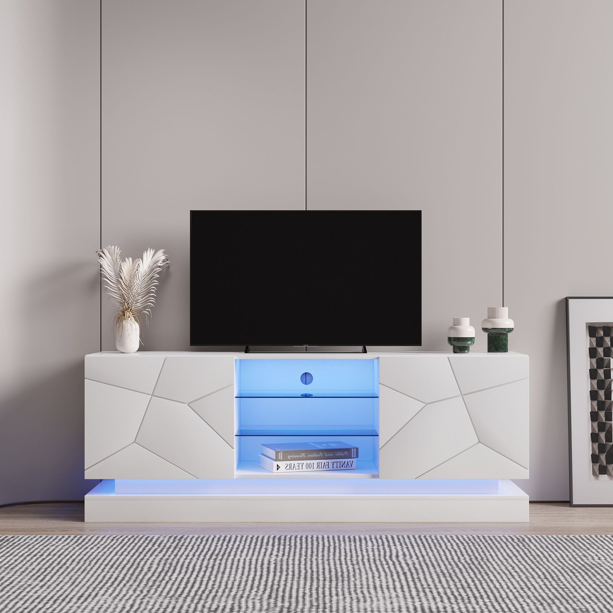 REDOM TV-Schrank (Hochglanz, mit verstellbaren Einlegeböden Hochglanz mit LED-Beleuchtung) Breite: 160cm