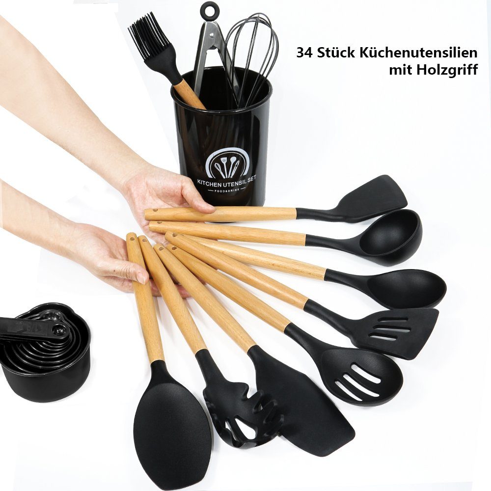 iceagle Kochbesteck-Set Silikon Kochgeschirr Set, Küchengerät 34 Stück