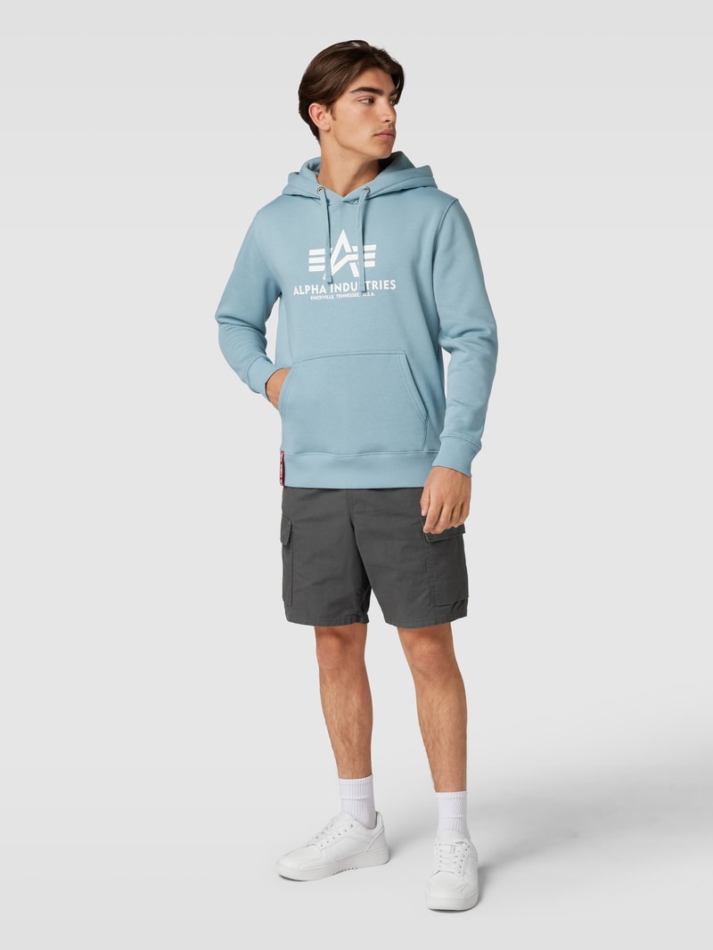 Hoodie mit Label-Print Modell 'BASIC' in eisblau