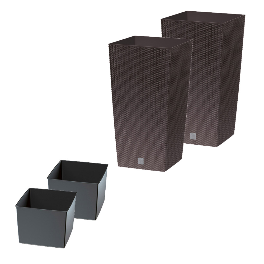 Powertec Garden XXL Pflanzsäule in Rattanoptik, ca. 95l, Braun 2er Set