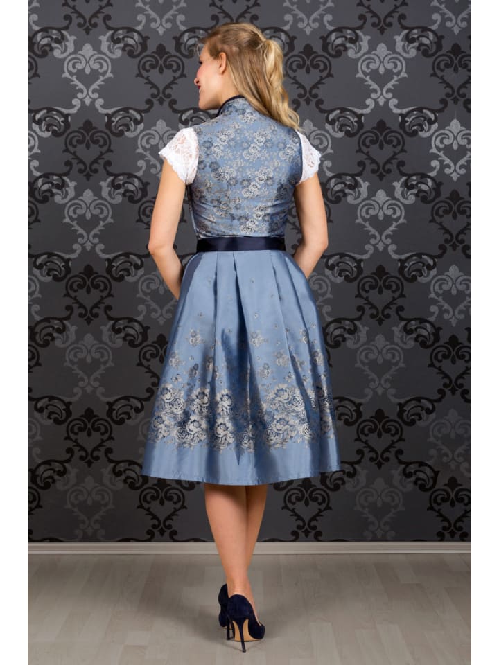 Edelnice Midi Dirndl 2-teilig Stehkragen Adriana in blau günstig kaufen