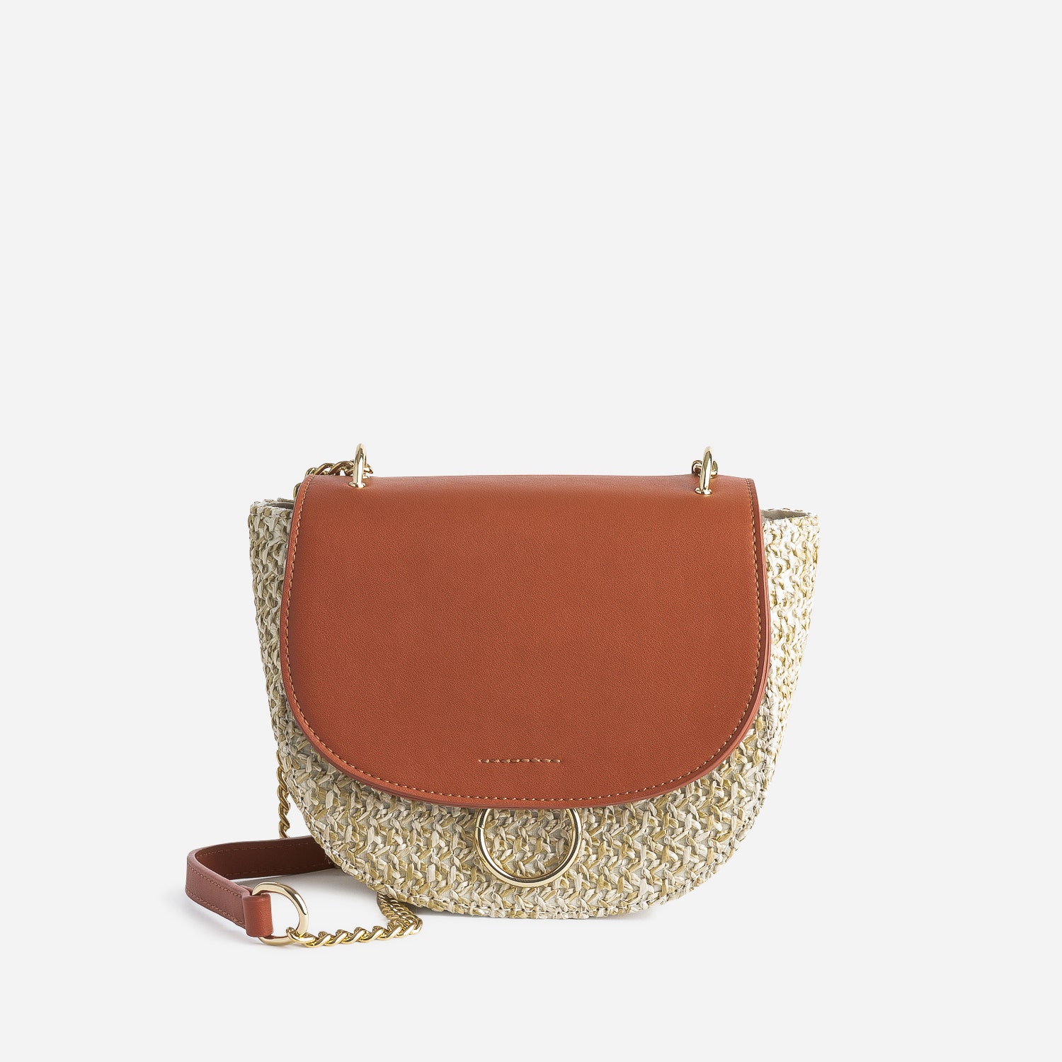 Sac bandoulière marron clair et beige tressé