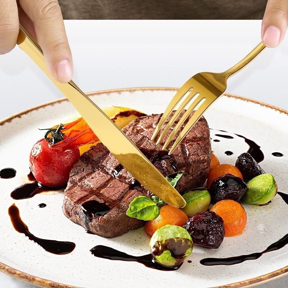 Coisini Besteck-Set 60tlg.Edelstahl Gold Besteckset für 12Personen Spülmaschinenfest