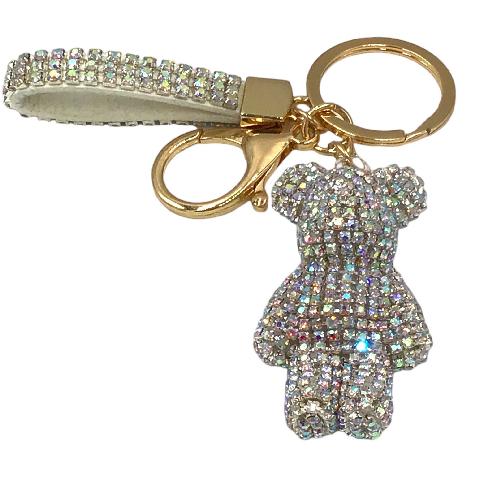 Steinfixx® Schlüsselanhänger Edler Strass Teddybär Cartoon Schlüsselanhänger mit Lederband (Teddybär Anhänger mit Schlüsselring und Karabinerhaken sowie Schlaufe), Schlüsselanhänger - Handyanhänger reich bestückt mit Rhinestones