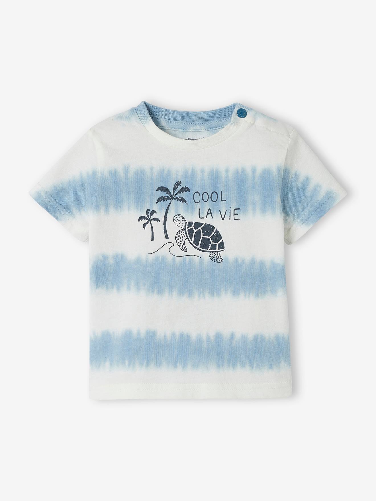 Vertbaudet Baby T-Shirt, Batikmuster - hellblau