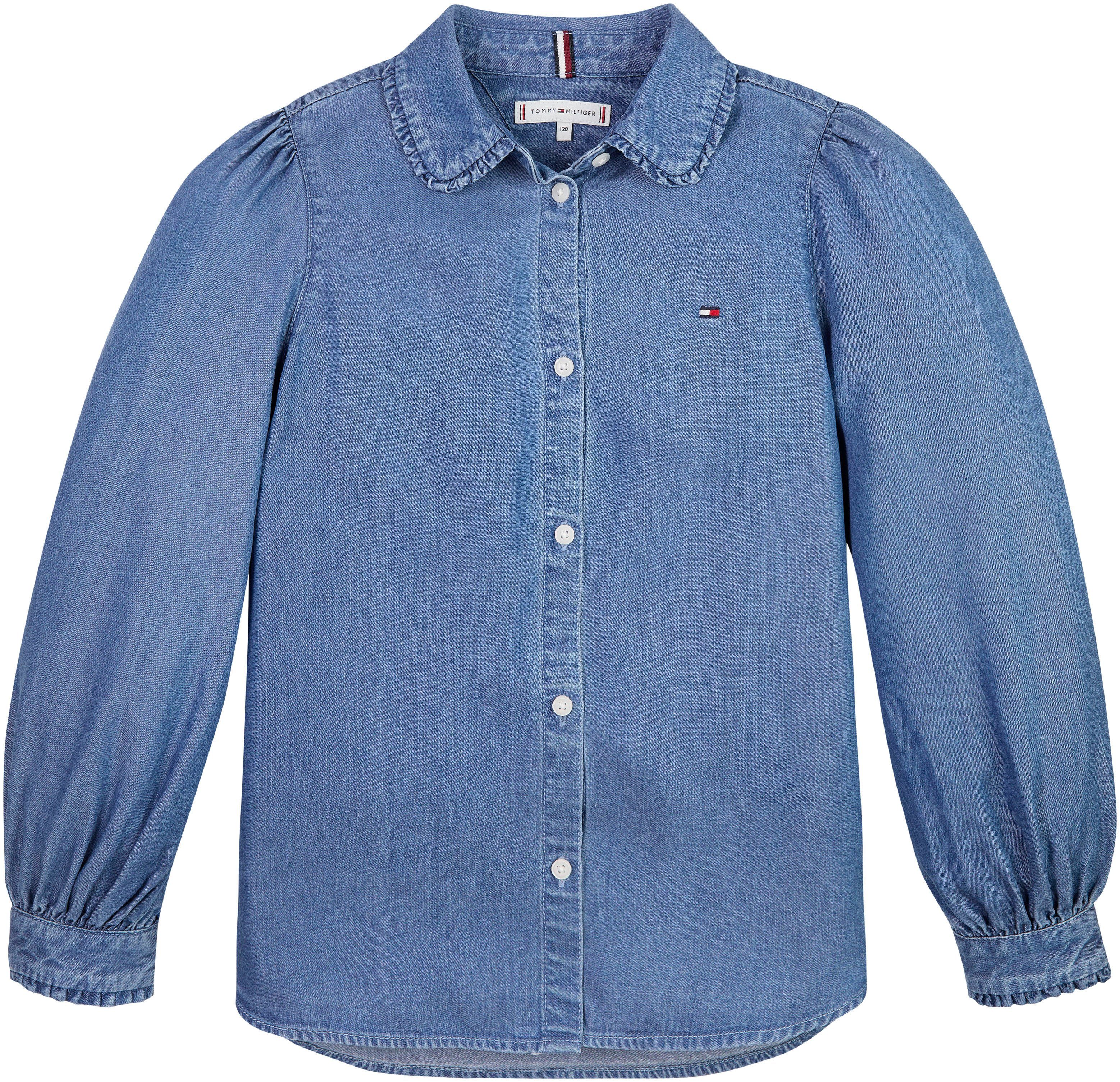Tommy Hilfiger Jeansbluse TENCEL RUFFLE COLLAR SHIRT Kinder Kids Junior MiniMe,mit Logo-Flag auf der Brust